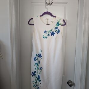 White Blue Floral Calvin Klein Sheath Dress
